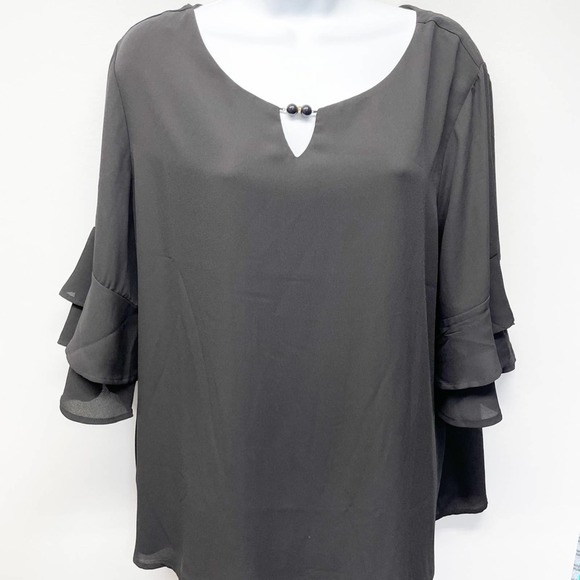 Roz & Ali Ruffle Sleeve Blouse Black NWT Size 2X - Picture 2 of 13